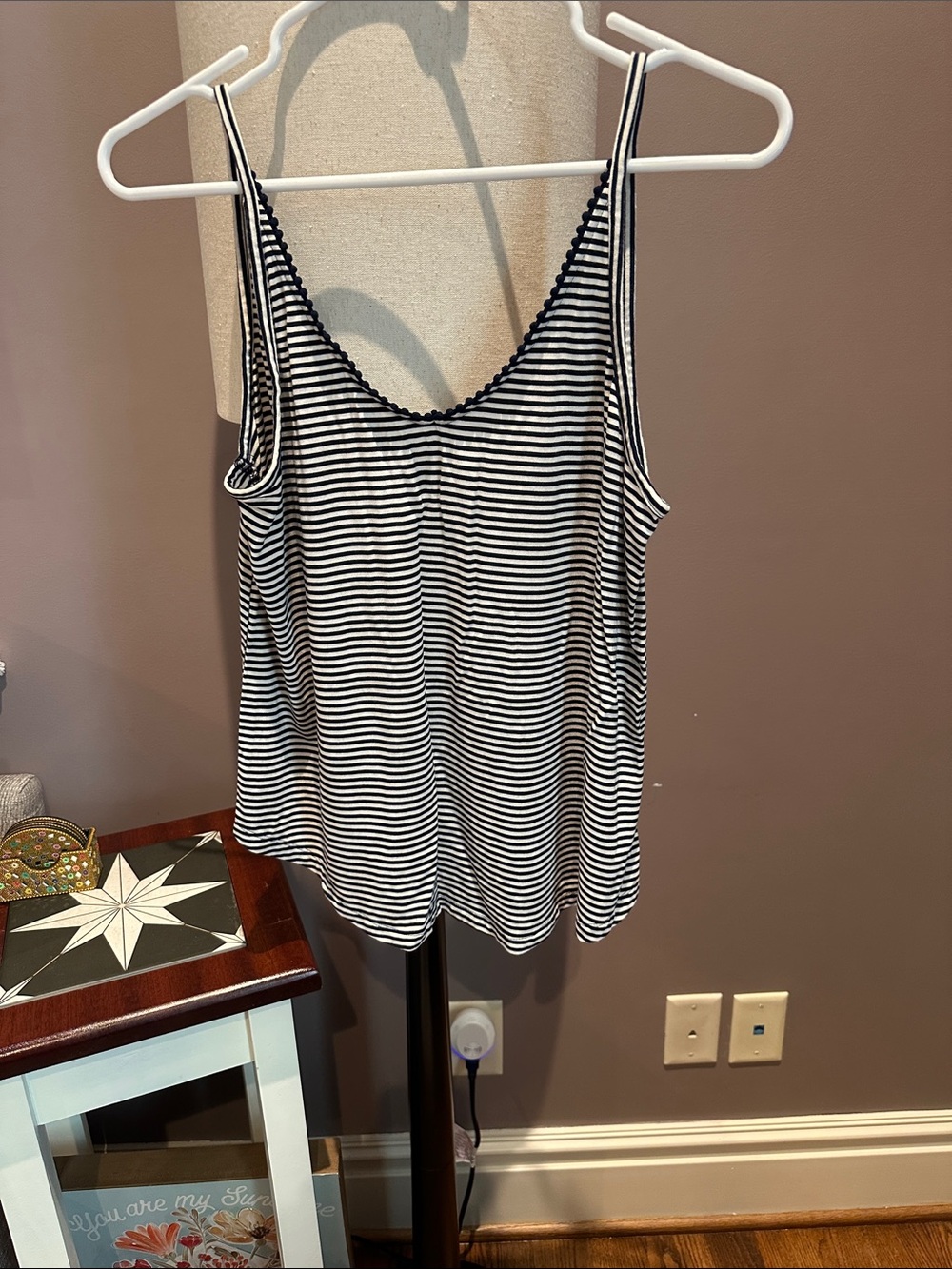 Soma Navy & White Striped Lace-Trim Camisole